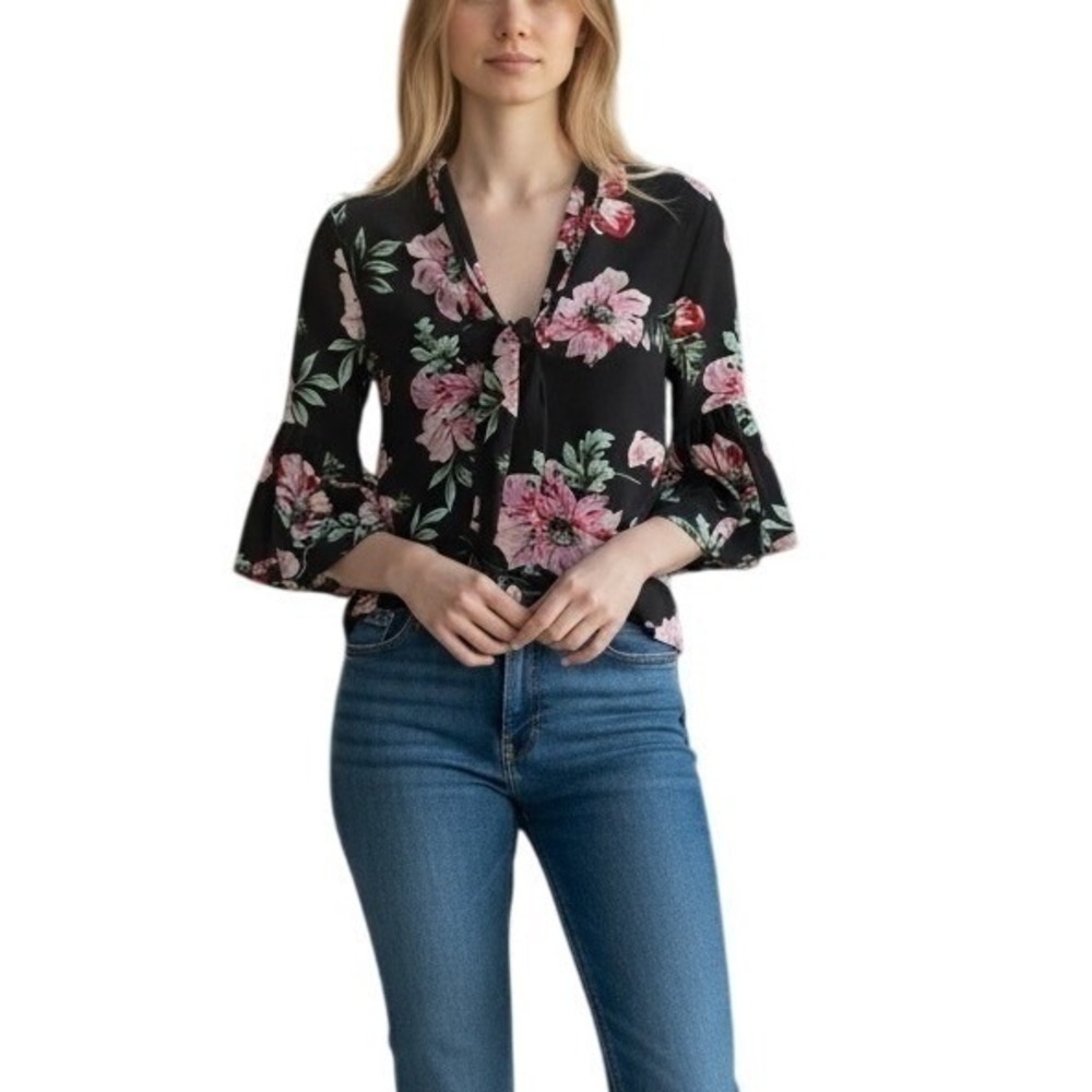 Topshop Floral Blouse NWT Size 2 โ Romantic Core Garden Glam Ruffled Sleeves NWT